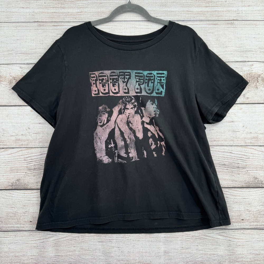 Lucky Brand Iggy Pop Graphic T-Shirt Womens XL Black Punk Rock Band Tee